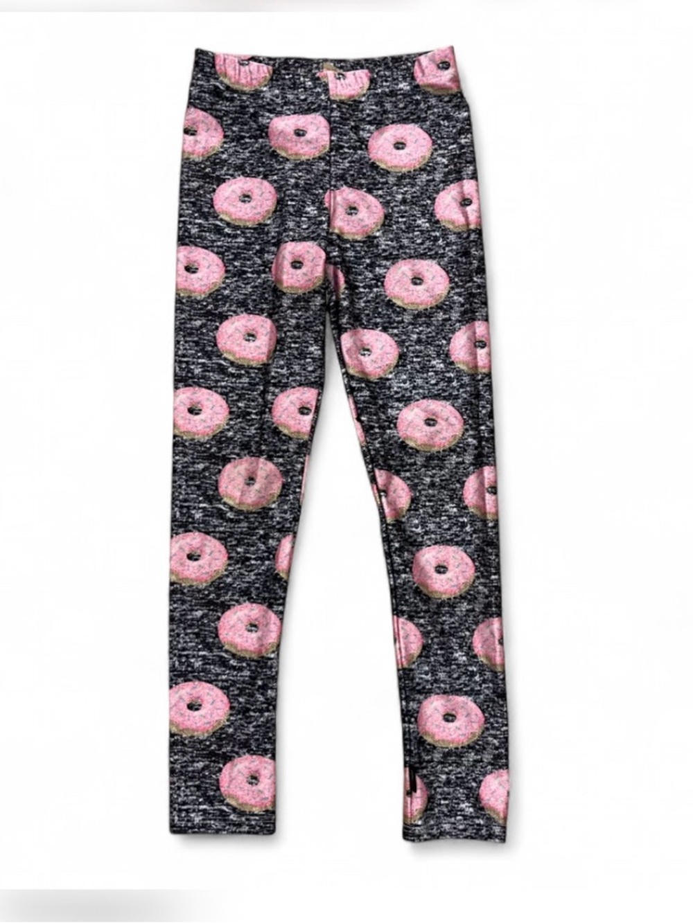 PIXIELANE - Girls' Pink Donut Print Leggings on Charcoal